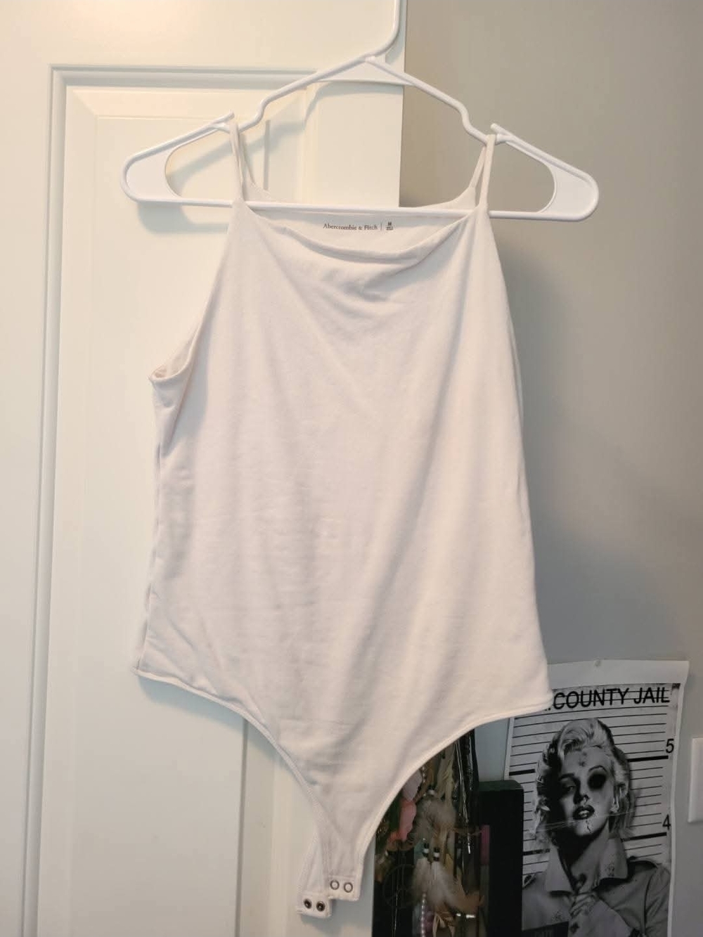 Abercrombie & Fitch White Ribbed Spaghetti Strap Bodysuit
